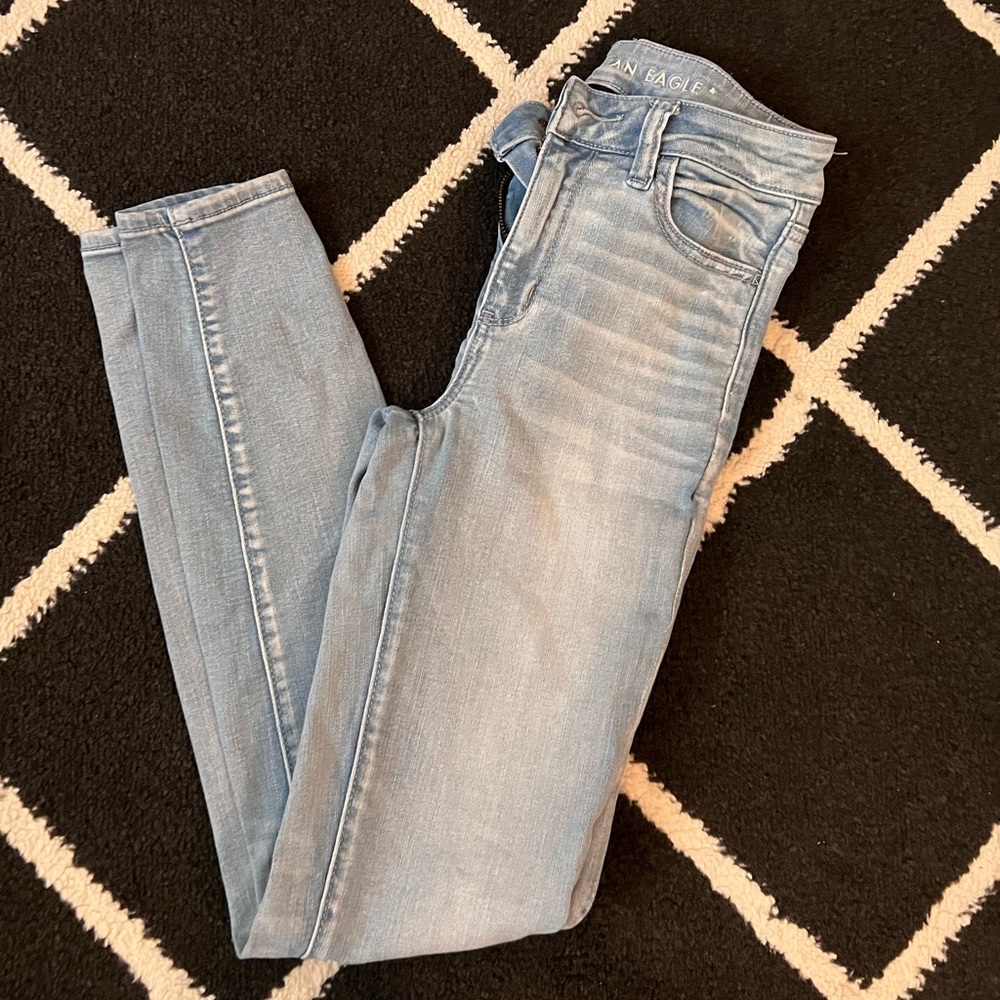 American Eagle light wash ripped jeans, size 4 long